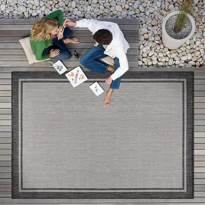 CAMILSON Indoor Outdoor Rug, 8x10 Bordered Gray Modern Area Rugs for Indoor and Outdoor Patios, Kitchen and Hallway Mats, Washable Porch Deck Outside Carpet (Bordered Grey, 8 x 10) by GreenHaven Gardens