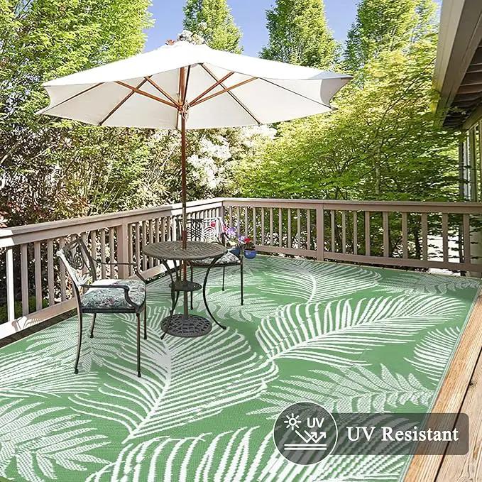 Pauwer Waterproof Outdoor Rug 8x10, Reversible Plastic Straw Patio Camping Rug, Indoor Outdoor RV Mat Carpet for Deck, Camper, Porch, Balcony, Backyard, Picnic, Leaf Green by GreenHaven Gardens