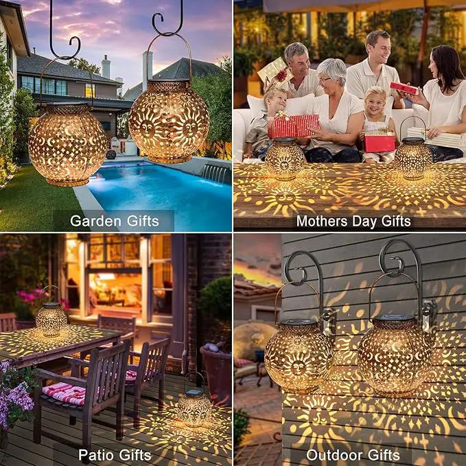 Go2garden Outdoor Solar Lanterns Waterproof Garden Gifts Women Yard Decorations Metal Moon Sun Hanging Solar Lights for Patio, Balcony, Tabletop,Birthday Mothers Day Gifts for Mom (Bronze,2Pack) by GreenHaven Gardens