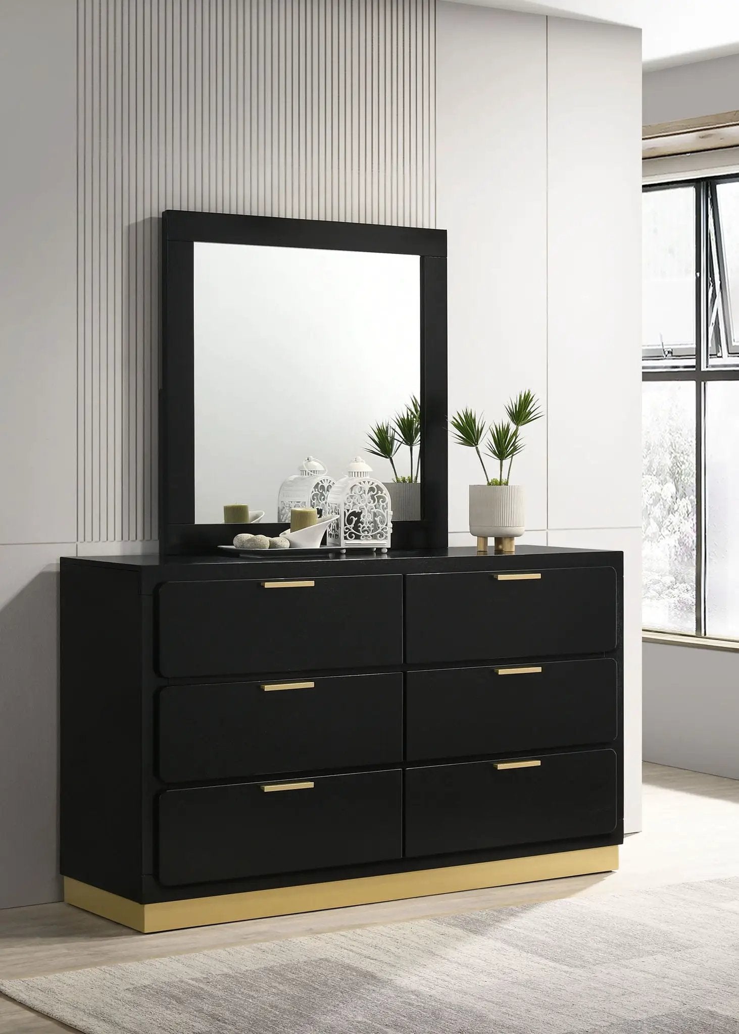 Caraway 6-drawer Dresser with Mirror Black by Unique Piece Furniture