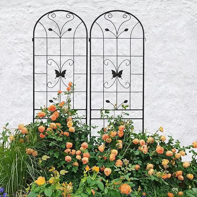 2 Pack Metal Garden Trellis 86.7" Black Fence Rustproof Garden Trellis for Climbing Plants Support Roses Flower Outdoor Lawn, Black by GreenHaven Gardens