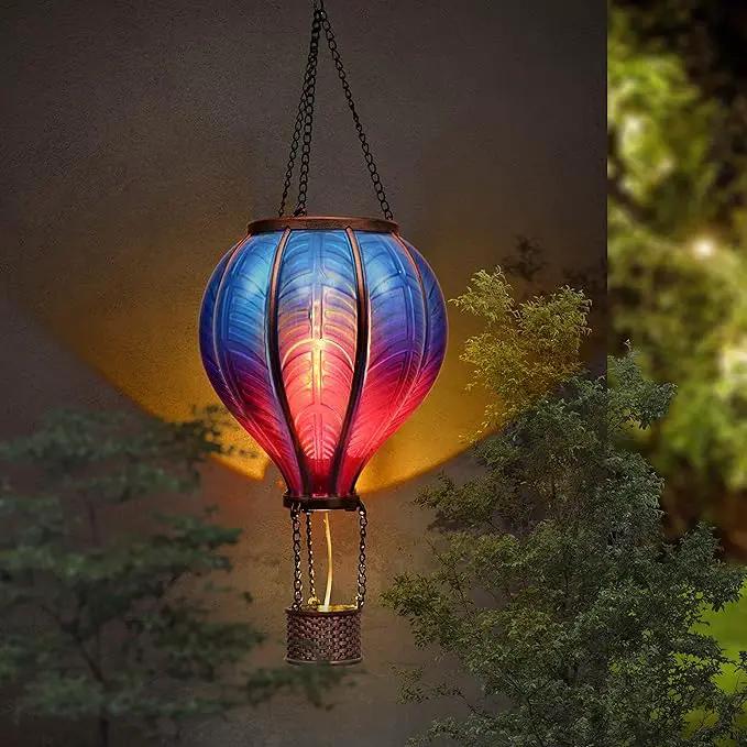 TERESA'S COLLECTIONS Hot Air Balloon Solar Lantern for Garden Decor Halloween Christmas Party,Flickering Flame Hanging Solar Light for Outdoor ,Blue & Purple Plastic Lamp for Yard Tree,Gift for Mom by GreenHaven Gardens