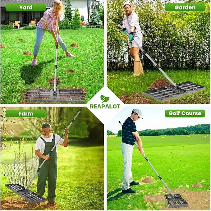 Lawn Leveling Rake, Lawn Leveler with Stainless Steel Long Handle, Heavy Duty Yard Level Tool for Leveling Soil, Sand Or Dirt Surfaces, Gardening Gloves Gift Included (30x10in) by GreenHaven Gardens
