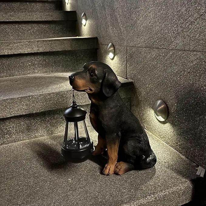 Garden Dog Statues Outdoor Decor, 10.6" Solar Light Dog Statue with Lantern, Puppy Solar Dog Figurine Sculpture for Outdoor Gardens Patio, Lawn, Yard, Housewarming Ornament Gift by GreenHaven Gardens