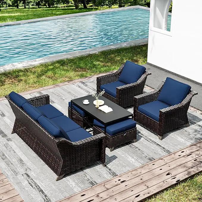 Joyside Wicker Patio Furniture Sets, 6 Pieces Upgraded Large Size Outdoor Furniture with Patio Dining Chairs, 3-Seat Sofa and Outdoor Ottoman, Thick Cushions, Wide Armrest by GreenHaven Gardens