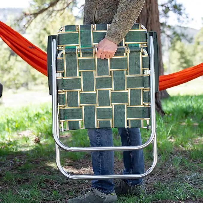 Lawn Chair USA Folding Aluminum Outdoor Patio Lawn Chair | Heavy-Duty Webbed Chairs for Camping, Sports, Beach, Yard & Tailgating | Lightweight Portable | Classic - Charleston Green with Green Arms by GreenHaven Gardens