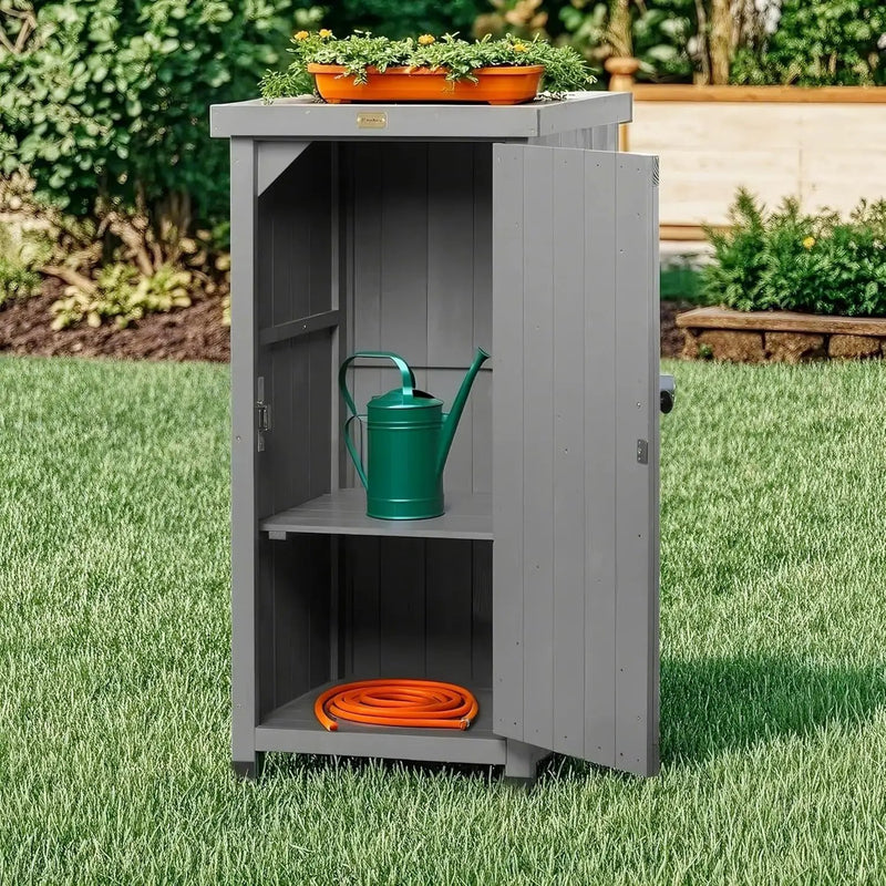 Outdoor Storage Cabinet for Patio, Garden Potting Bench Table with Shelves & Metal-Tabletop, Wooden Planting Work Station, Weatherproof by GreenHaven Gardens