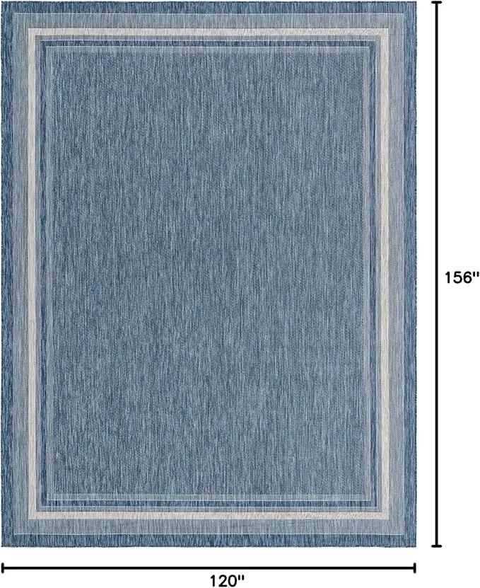 Unique Loom Outdoor Border Collection Area Rug - Soft Border (10' x 13' Rectangle, Blue/ Ivory) by GreenHaven Gardens
