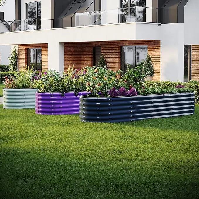 Galvanized Metal Planter Raised Garden Bed Kit for Gardening Outdoor，8x2x1ft Planter Grow Garden Box Raised Flower Bed，Long Vegetable Clearance Herb Raised Garden Beds for Gardening by GreenHaven Gardens