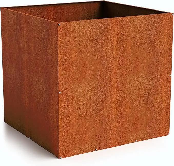 DIY CARTEL Corten Steel Cube Outdoor Planter Box, Rustic & Modern Farmhouse Design, Large Raised Metal Garden Bed for Commercial & Residential Use by GreenHaven Gardens
