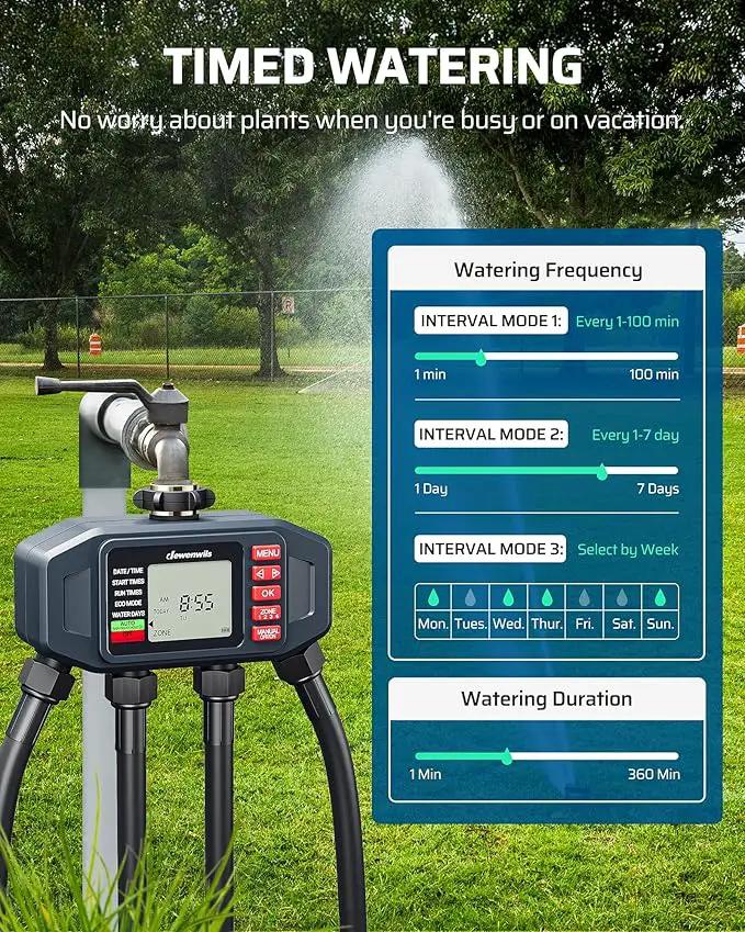 DEWENWlLS Sprinkler Timer, 4 Zone, Outdoor Faucet lrigation, Rain Delay & Manual, Programmable Water Hose Timer for Holiday, Garden, Lawn, Vegetable Gardening, Potted Flowers by GreenHaven Gardens