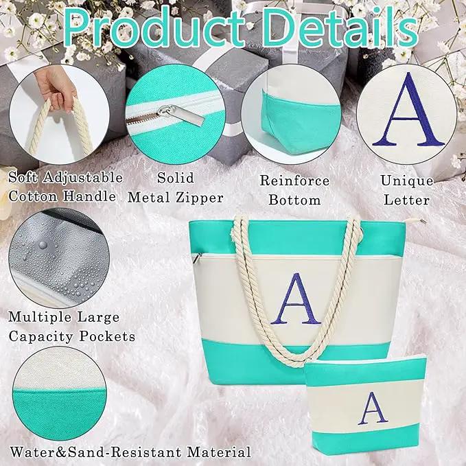 YOOLIFE Beach Bags for Women - Initial Tote Waterproof Bag with Makeup Bag, Mothers Day Gifts for Women Mom Friend Birthday by GreenHaven Gardens