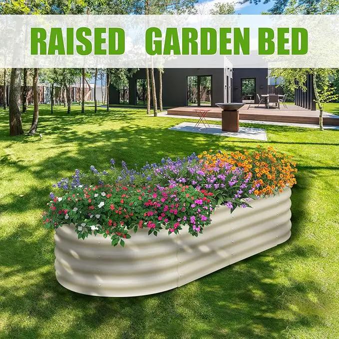 SnugNiture Galvanized Raised Garden Bed, 6x3x1.5ft Oval Metal Planter Box for Planting Outdoor Plants Vegetables by GreenHaven Gardens