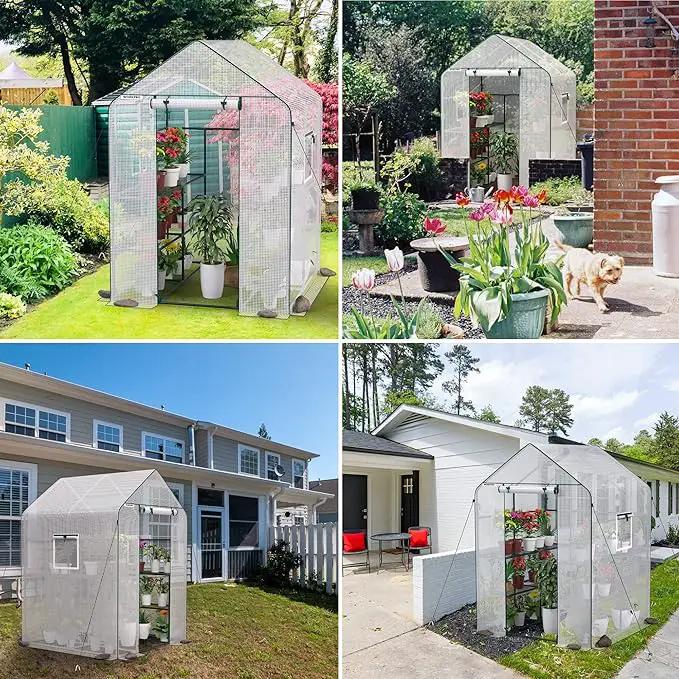 WORKPRO Greenhouse, 56” x 56” x 77” Heavy Duty Walk in Greenhouses for Outdoors with Screen Windows, Thicken PE Cover, 3 Tier 8 Shelves Portable Green House Kit for Patio, Backyard and Porch by GreenHaven Gardens