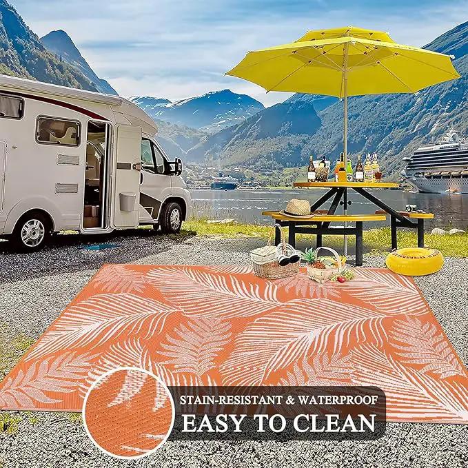 Pauwer Waterproof Outdoor Rug 8x10, Reversible Plastic Straw Patio Camping Rug, Indoor Outdoor RV Mat Carpet for Deck, Camper, Porch, Balcony, Backyard, Picnic, Leaf Orange by GreenHaven Gardens