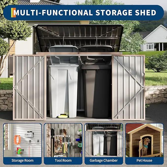 2 Trash Cans Metal Outdoor Storage, 3x6 FT Garbage Bin Storage Shed with Chain Lid, Garbage Can Metal Sheds for Garden, Backyard, Lawn and Patio by GreenHaven Gardens
