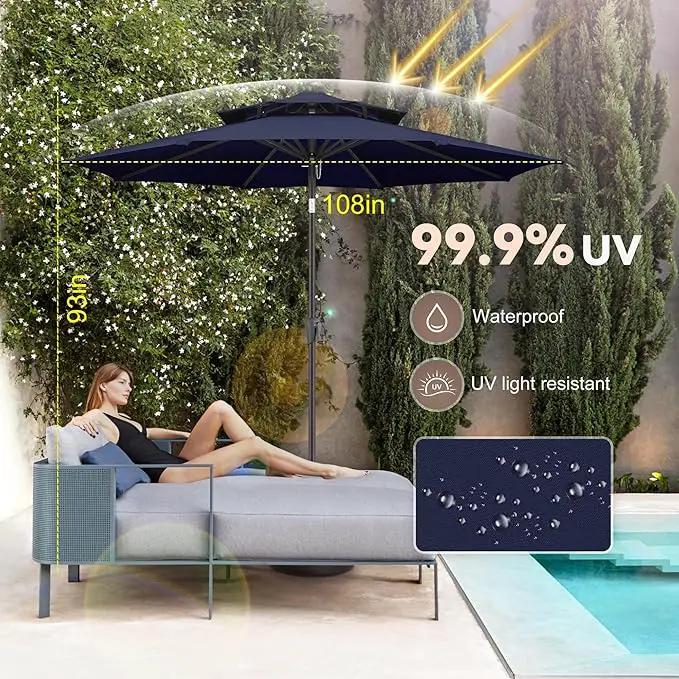 9ft Outdoor Patio Umbrella - 2 Tiers Table Umbrella Waterprool UV Protection, Sombrillas de Patio with Push Button Tilt&Crank, Sun Umbrella for Pool, Porch, Garden, Backyard(Dark Blue) by GreenHaven Gardens