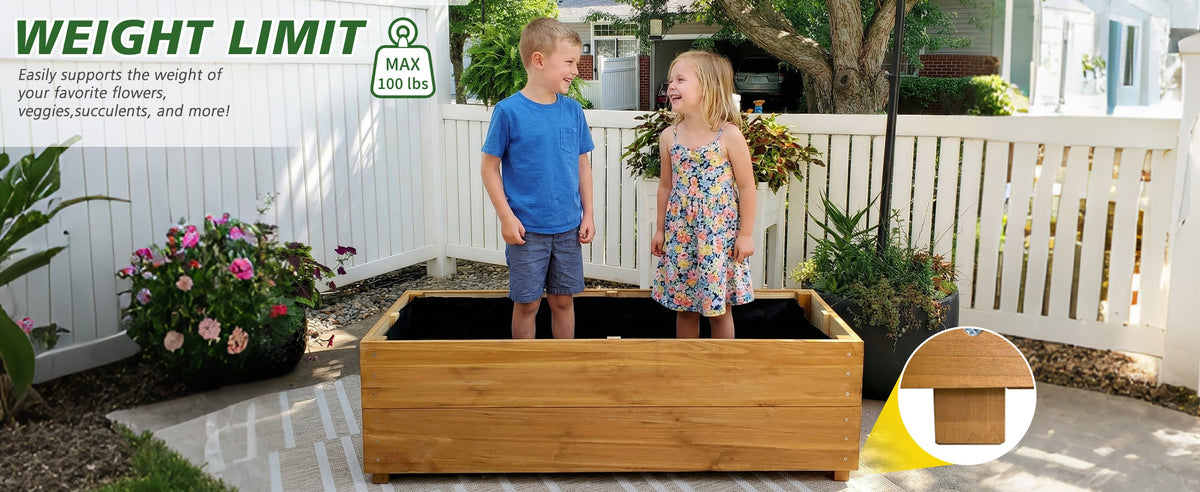 Solid Fir Wood Raised Garden Bed with Liner - Outdoor Planter Box, photo 2 of 10