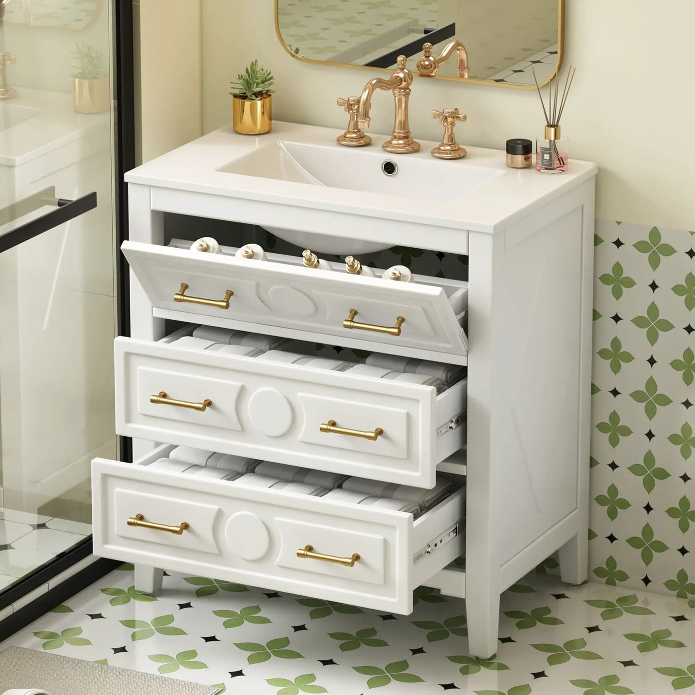 Retro Bathroom Vanity With Sink Combo, Free Standing Single Set With 3 Drawers by HouseOfZazla