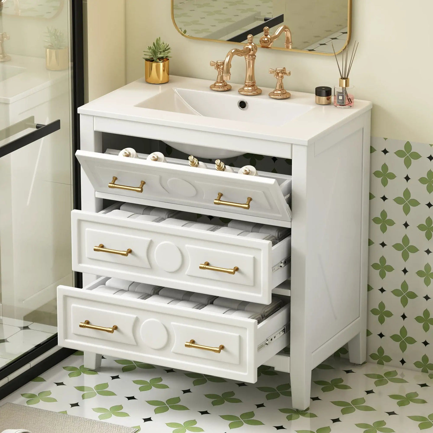 Retro Bathroom Vanity With Sink Combo, Free Standing Single Set With 3 Drawers by Unique Piece Furniture