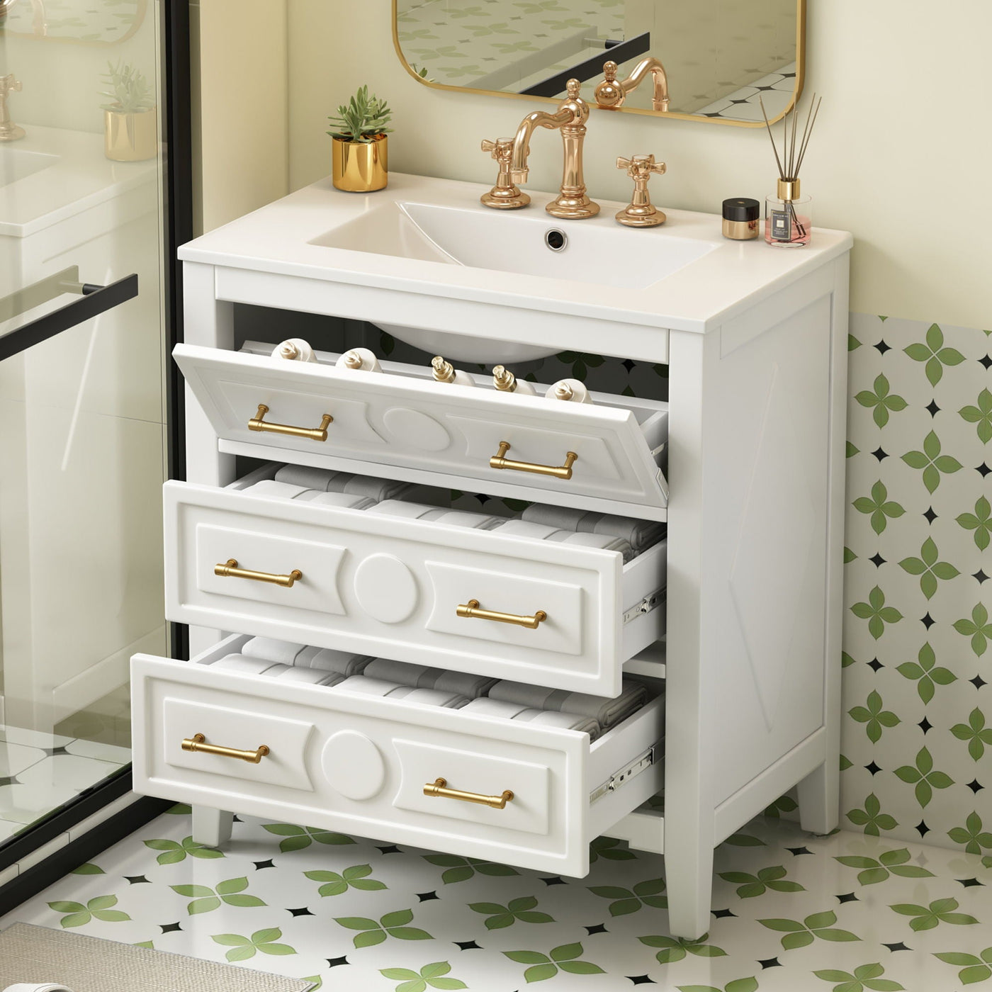 Retro Bathroom Vanity With Sink Combo, Free Standing Single Set With 3 Drawers by HouseOfZazla