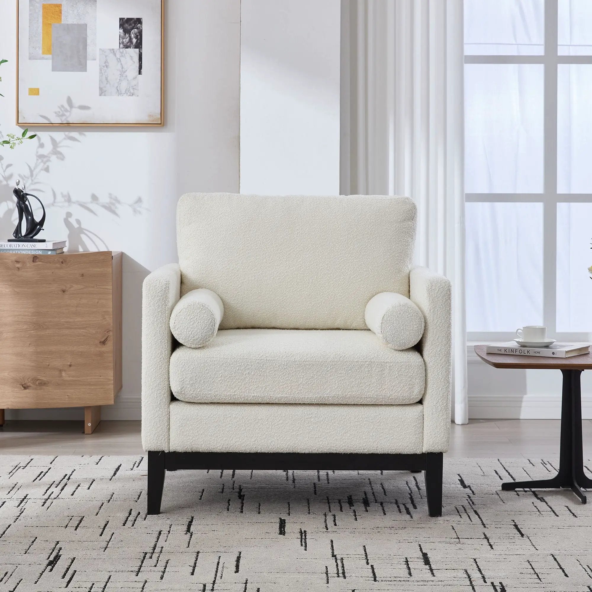Wide Modern Farmhouse Performance Accent Chair With Legs, Wood Base by Unique Piece Furniture