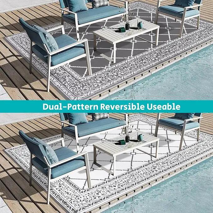 HEBE Outdoor Rug Waterproof 6x9, Reversible Plastic Straw Rug RV Camping Rug, Indoor Outdoor Patio Mat Clearance, Outside Carpet for Porch,Deck,Camper,Balcony,Backyard,Picnic by GreenHaven Gardens