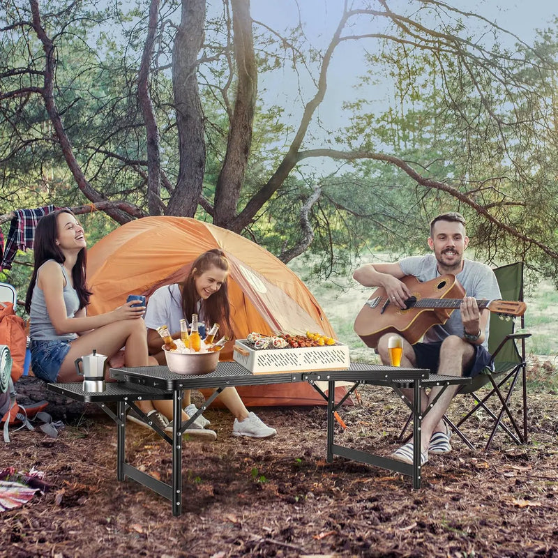 Grill Table Folding Table with 2 Wing Panels 3FT+1.4 FT with Mesh Desktop 2 Height Adjustable Portable Grill for Outdoor Indoor Beach BBQ Picnic Travel RV Black by GreenHaven Gardens