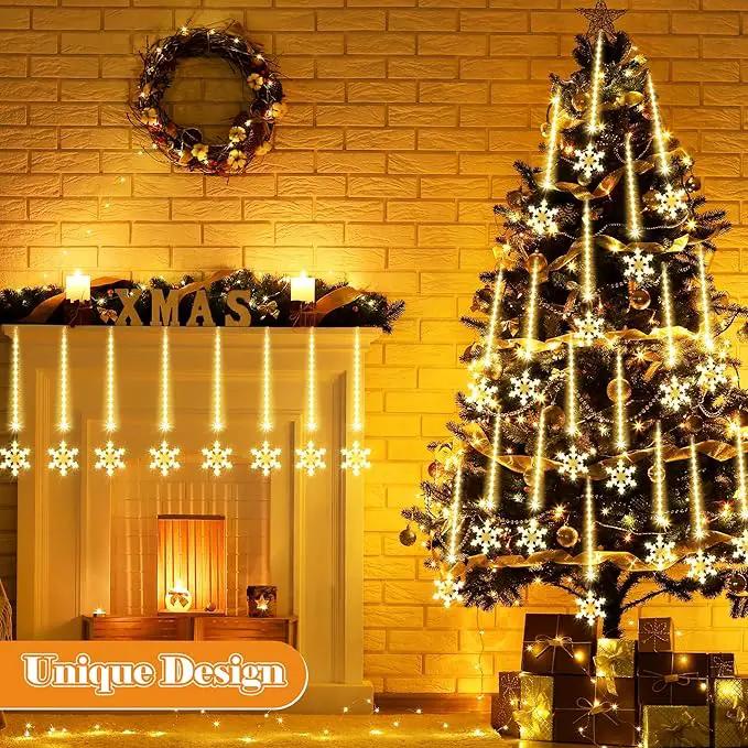 Enhon 2 Pack Meteor Shower Snowflake Lights Outdoor with Timer, Total 480 LED 12in 16 Tube Connectable Waterproof Meteor Rain Drop Christmas Light with Snowflake for Xmas Tree Roof Garden(Warm White) by GreenHaven Gardens