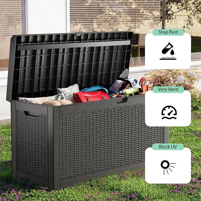 DRATO 60 Gallon Deck Box, Waterproof Resin Large Outdoor Storgae Box for Patio Furniture, Patio Cushions, Gardening Tools, Pool and Sports Supplies, Lockable by GreenHaven Gardens
