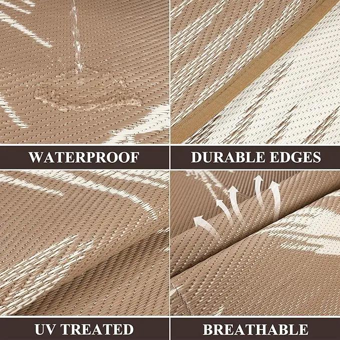 Pauwer Waterproof Outdoor Rug 5x8, Reversible Plastic Straw Patio Camping Rug, Indoor Outdoor RV Mat Carpet for Deck, Camper, Porch, Balcony, Backyard, Picnic, Leaf Brown by GreenHaven Gardens