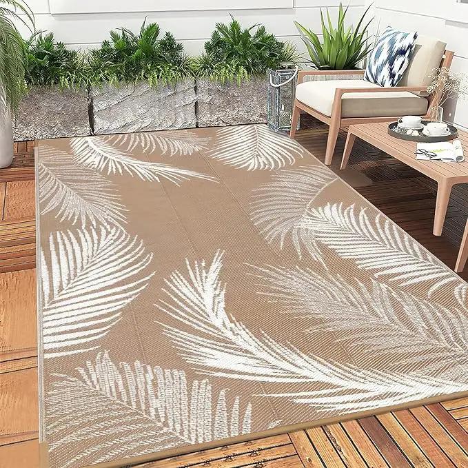 Pauwer Waterproof Outdoor Rug 6x9, Reversible Plastic Straw Patio Camping Rug, Indoor Outdoor RV Mat Carpet for Deck, Camper, Porch, Balcony, Backyard, Picnic, Leaf Brown by GreenHaven Gardens