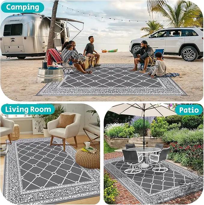 HEBE Outdoor Rug Waterproof 6x9, Reversible Plastic Straw Rug RV Camping Rug, Indoor Outdoor Patio Mat Clearance, Outside Carpet for Porch,Deck,Camper,Balcony,Backyard,Picnic by GreenHaven Gardens