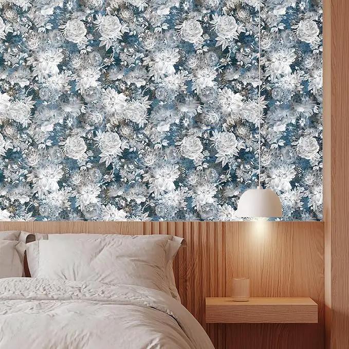 Vintage Garden Peel & Stick Floral Wallpaper - Removable White/Blue Vinyl Self Adhesive Mural - 17.7in x 9.84ft by GreenHaven Gardens