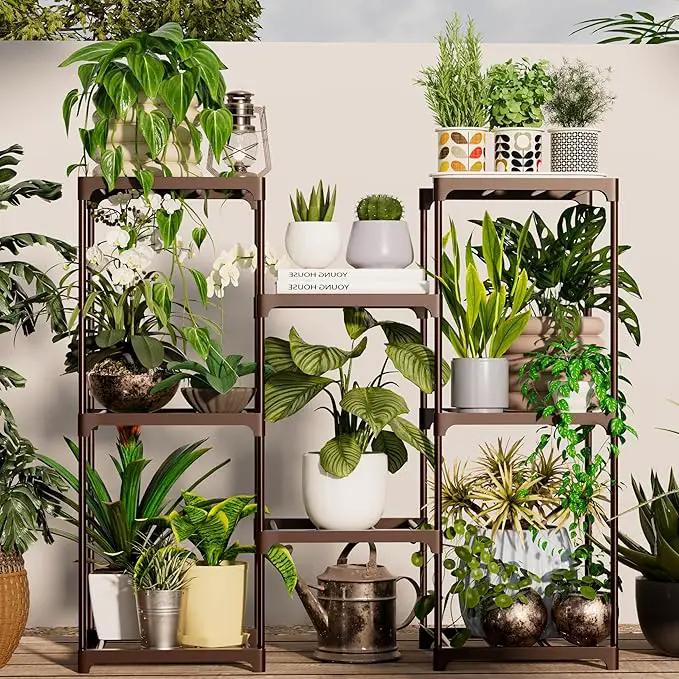 Metal Plant Stand Indoor Outdoor Plant Shelf Stand, 3 Tiers 8 Pots Potted Flower Plant Stands for Indoor Plants Multiple, Plant Shelves Stands Rack for Patio, Balcony, Living Room by GreenHaven Gardens