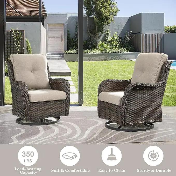 3 PCS Patio Furniture Set - Mixed Grey Wicker Swivel Rocking Chairs with Side Table, Furniture Set for Outdoor by GreenHaven Gardens
