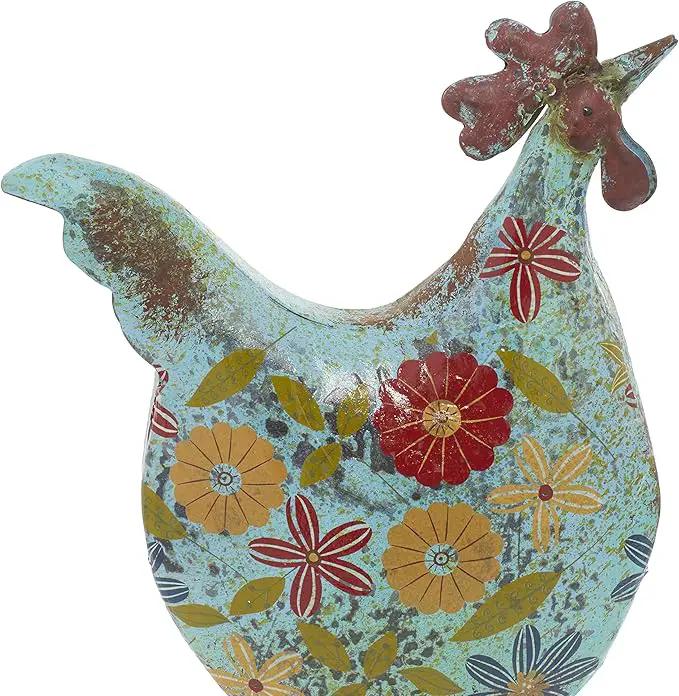 Deco 79 Metal Rooster Decorative Garden Sculpture Indoor Outdoor Distressed Standing Garden Statue with U Shaped Feet, Outdoor Sculpture 10" x 5" x 17", Green by GreenHaven Gardens