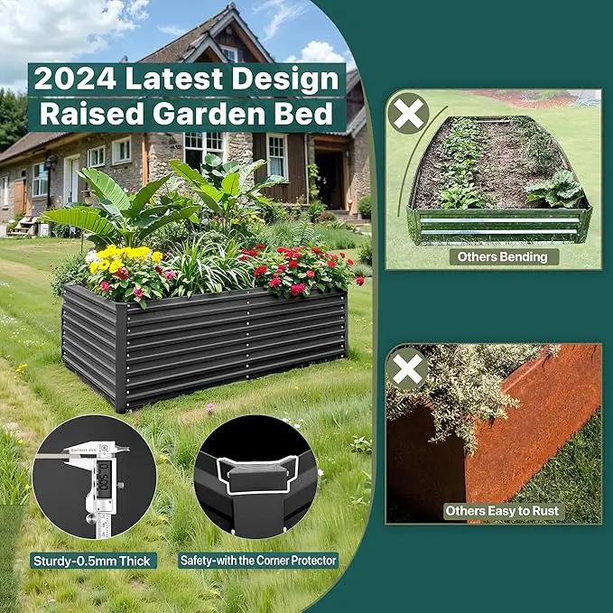 Raised Garden Bed 6x3x2ft, Galvanized Raised Garden Beds Outdoor for Vegetables Flowers Herbs, Steel Large Deep Planter Box, Tall Raised Garden Bed with 3ftx30ft Weed Barrier Fabric and Glove, Black by GreenHaven Gardens