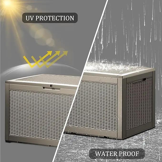 Multi-Functional 100 Gallon Patio Storage Bench - Waterproof Outdoor Deck Box & Storage Cabinet, Lockable Resin Chest for Pool/Garden Accessories, UV-Resistant, Weathered Grey by GreenHaven Gardens