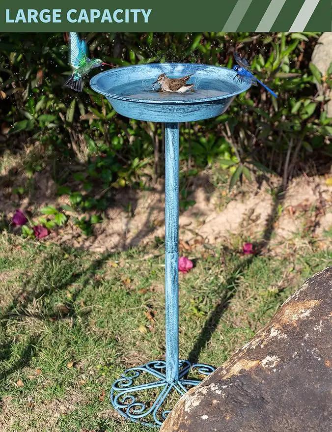 Bird Baths for Outdoors 25.5 Inch Height Outdoor Garden Bird Feeder Metal Birdbath with Dragonfly for Garden Yard and Lawn Decoration,Blue by GreenHaven Gardens
