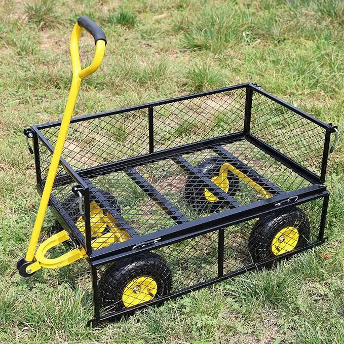 Steel Garden Cart 400 lbs Capacity with Removable Steel Mesh Sides to Convert into Flatbed, Utility Metal Wagon 180°Rotating Handle Multi-Purpose by GreenHaven Gardens