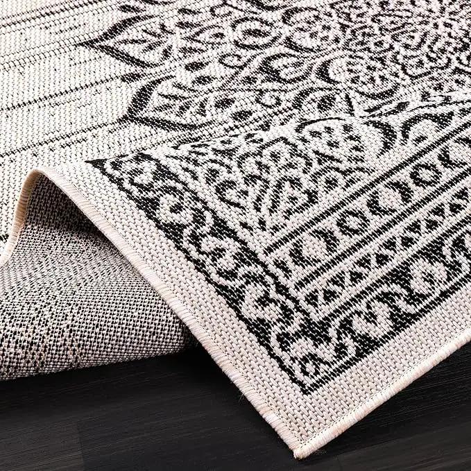 CAMILSON Outdoor Rug, 5x7 Medallion White Black Modern Area Rugs for Indoor and Outdoor Patios, Kitchen and Hallway Mats, Washable Porch Deck Outside Carpet (Medallion White, 5 x 7) by GreenHaven Gardens
