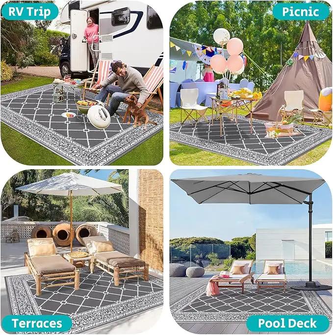 HEBE Outdoor Rug Waterproof 8x10, Reversible Plastic Straw Rug RV Camping Rug, Indoor Outdoor Patio Mat Clearance, Outside Carpet for Porch,Deck,Camper,Balcony,Backyard,Picnic by GreenHaven Gardens