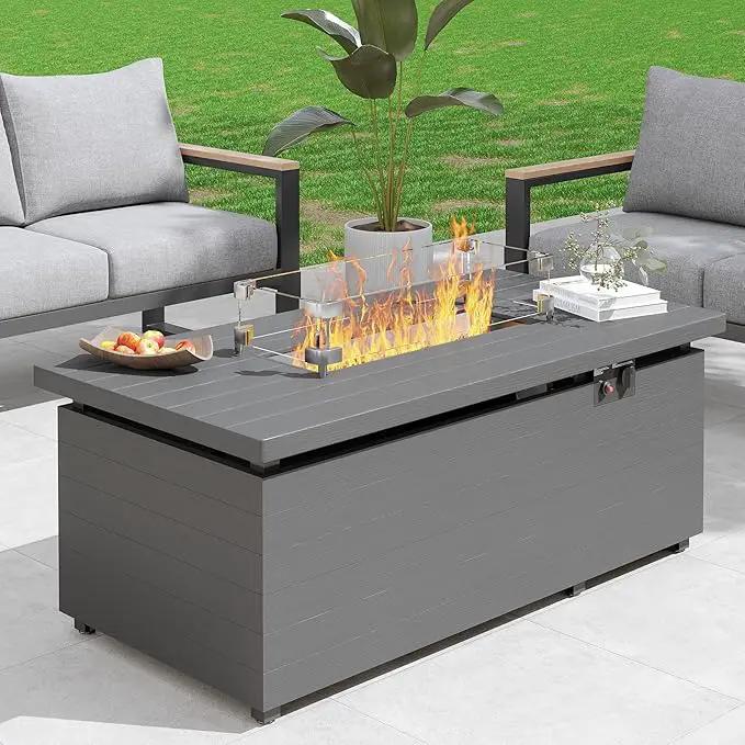 Sundale Outdoor 51 Inch Outdoor Fire Pit Table, 50,000 BTU Rectangle Propane Fire Pit with Glass Wind Guard, Rain Cover, Removable Lid, Matching with Outdoor Furniture Sets, CSA Certified, Gray by GreenHaven Gardens