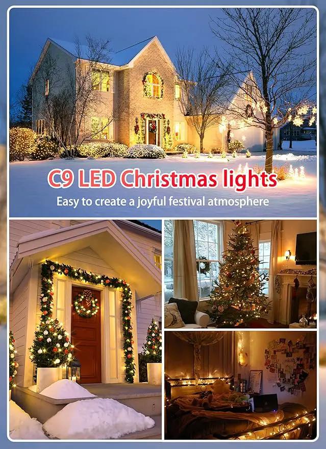 Vintage C9 LED Christmas Lights Outdoor, 25 Feet C9 String Lights with 25 Shatterproof Matte Bulbs, Connectable Waterproof Lights for Holiday Party Roofline Backyard Garden Patio, Warm White by GreenHaven Gardens