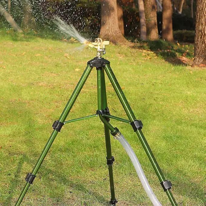Triumpeek 2 Pack Impact Sprinkler on Tripod Base with Stakes, 360 Degree Large Area Coverage Irrigator with Extension Legs, Adjustable Brass Sprinkler Head Nozzle and 3/4" NH Inlet Hose Connection by GreenHaven Gardens