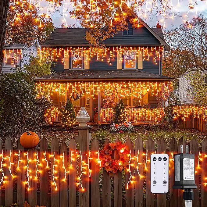 JMEXSUSS Orange Lights for Thanksgiving, 400 LED Orange Icicle Lights Outdoor, 8 Modes Orange Lights with 80 Drops Thanksgiving String Lights Plug in for Fireplace Indoor House Roof Outdoor Holiday by GreenHaven Gardens