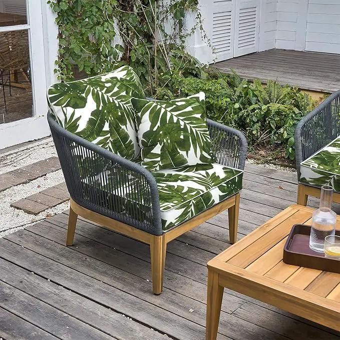 LVTXIII Outdoor Deep Seat Cushion Patio Seat and Back Cushion Set Seasonal Chair Cushion for Dining Arm Chairs, Wicker Chairs and Garden Furniture Decoration, 22"x22"x4", Palms Green by GreenHaven Gardens