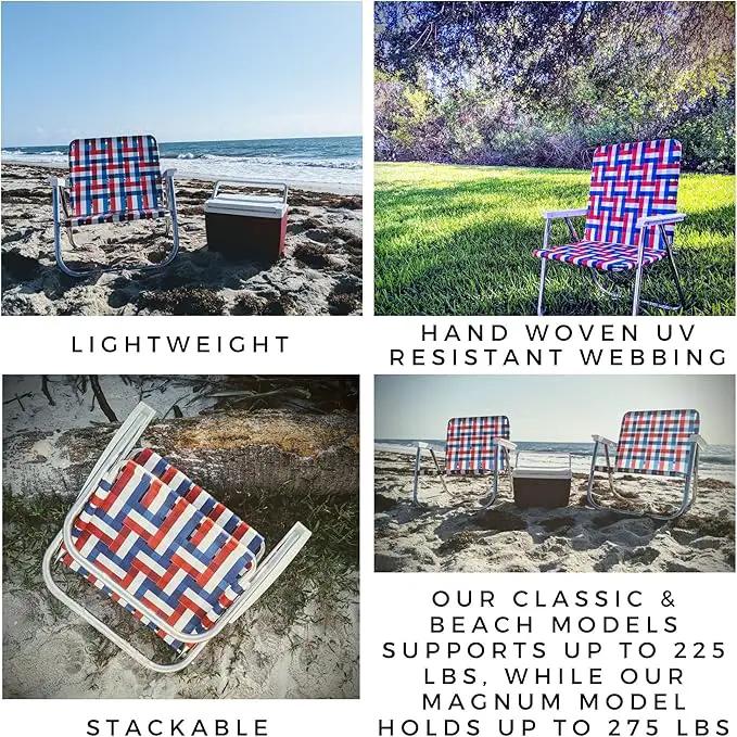 Lawn Chair USA Folding Aluminum Outdoor Patio Lawn Chair | Heavy-Duty Webbed Chairs for Camping, Sports, Beach, Yard & Tailgating | Lightweight Portable | Magnum - American Flag by GreenHaven Gardens