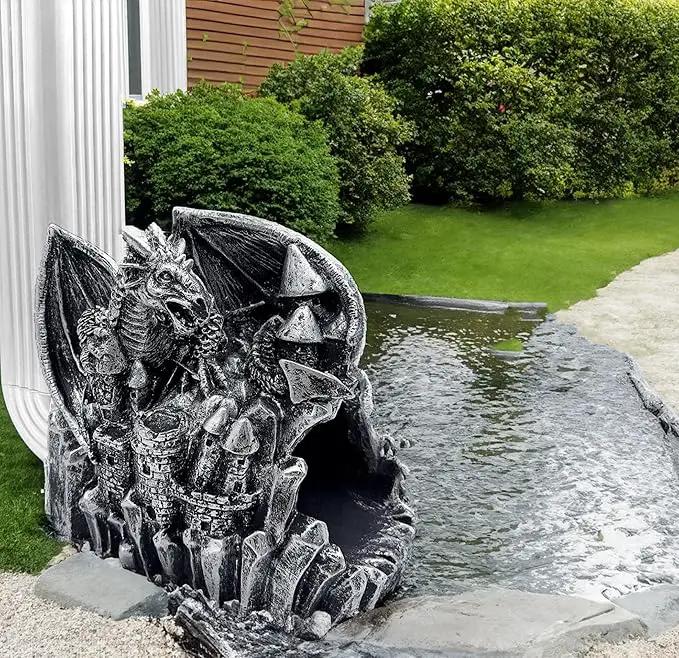 Dragon Gutter Diverter Rain, Outdoor Decor Sculpture, Garden Rain Downspout Diverter, Splash Block, Gutter Extender, Decorative Extension, Animal Statue,Eco-Friendly Resin, Fits 3x4 Downspouts by GreenHaven Gardens